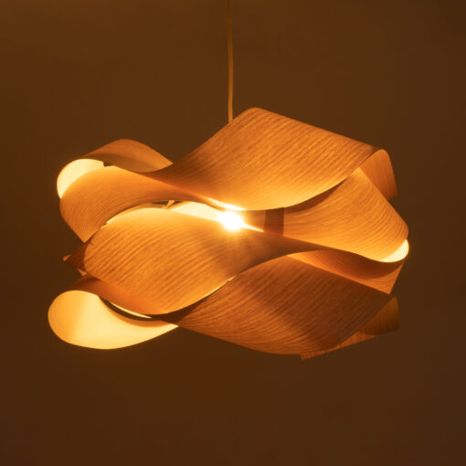 GloboStar® SARDIGNA 02181 Boho Κρεμαστό Φωτιστικό Οροφής Μονόφωτο 1 x E27 AC220-240V IP20 – Φ60 x Υ30cm – Μπεζ Λεπτό Φύλλο Ξύλου Πλέγμα – 5 Χρόνια Εγγύηση