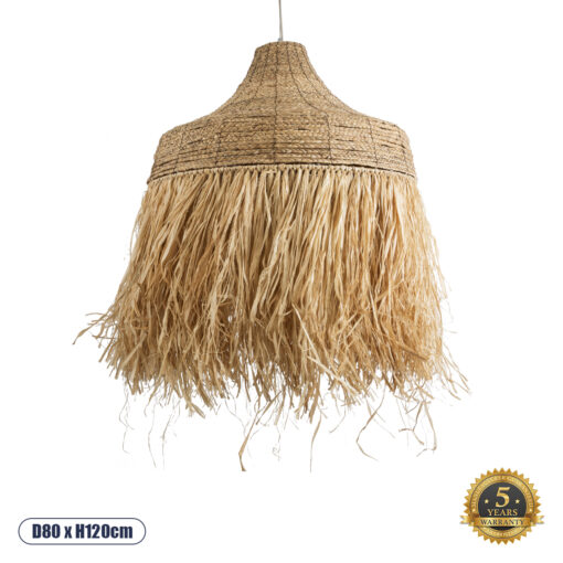 GloboStar® PORTOFERRAIO 02186 Boho Κρεμαστό Φωτιστικό Οροφής Μονόφωτο 1 x E27 AC220-240V IP20 – Φ80 x Υ120cm – Μπεζ Φυσική Ράφια Νήμα Πλέγμα Καμπάνα – 5 Χρόνια Εγγύηση