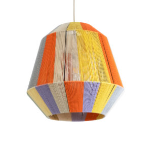 GloboStar® SALERNO 02188 Boho Κρεμαστό Φωτιστικό Οροφής Μονόφωτο 1 x E27 AC220-240V IP20 – Φ50 x Υ50cm – Μπεζ με Λευκό και Γρι με Πορτοκαλί Λεπτό Νήμα Βαμβακερό Πλέγμα Καμπάνα – 5 Χρόνια Εγγύηση