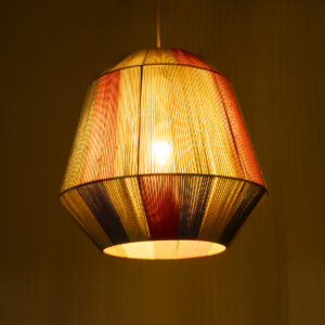 GloboStar® SALERNO 02188 Boho Κρεμαστό Φωτιστικό Οροφής Μονόφωτο 1 x E27 AC220-240V IP20 – Φ50 x Υ50cm – Μπεζ με Λευκό και Γρι με Πορτοκαλί Λεπτό Νήμα Βαμβακερό Πλέγμα Καμπάνα – 5 Χρόνια Εγγύηση