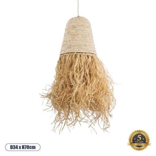 GloboStar® AREMBEPE 02189 Boho Κρεμαστό Φωτιστικό Οροφής Μονόφωτο 1 x E27 AC220-240V IP20 – Φ34 x Υ70cm – Μπεζ Φυσική Ράφια Νήμα Πλέγμα Καμπάνα – 5 Χρόνια Εγγύηση