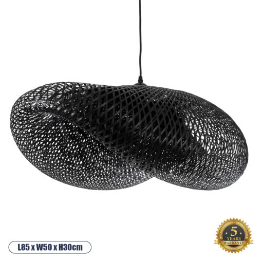 GloboStar® MEXICO 02202 Boho Κρεμαστό Φωτιστικό Οροφής Μονόφωτο 1 x E27 AC220-240V IP20 – Μ85 x Π50 x Υ30cm – Μαύρο Ξύλινο Μπαμπού Πλέγμα – 5 Χρόνια Εγγύηση