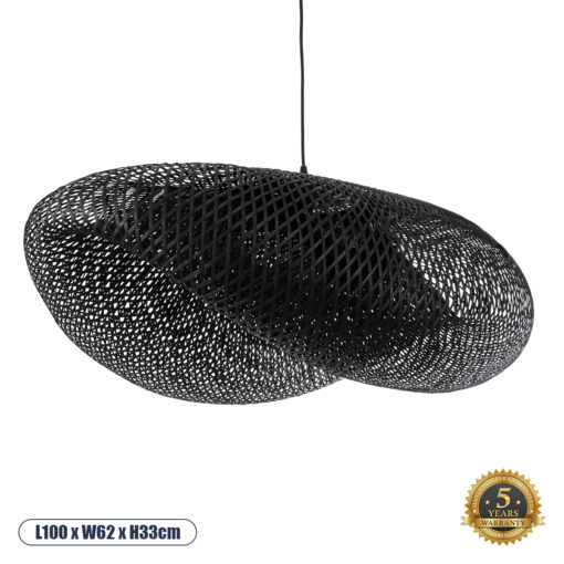 GloboStar® MEXICO 02203 Boho Κρεμαστό Φωτιστικό Οροφής Μονόφωτο 1 x E27 AC220-240V IP20 – Μ100 x Π62 x Υ33cm – Μαύρο Ξύλινο Μπαμπού Πλέγμα – 5 Χρόνια Εγγύηση