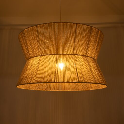 GloboStar® BISBEE 02205 Boho Κρεμαστό Φωτιστικό Οροφής Μονόφωτο 1 x E27 AC220-240V IP20 – Φ80 x Υ48cm – Μπεζ Λεπτό Σχοινί Τριχιά Πλέγμα – 5 Χρόνια Εγγύηση