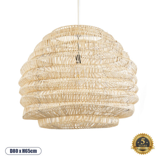 GloboStar® OREGON 02207 Boho Κρεμαστό Φωτιστικό Οροφής Μονόφωτο 1 x E27 AC220-240V IP20 – Φ80 x Υ65cm – Μπεζ Μπαμπού Πλέγμα – 5 Χρόνια Εγγύηση