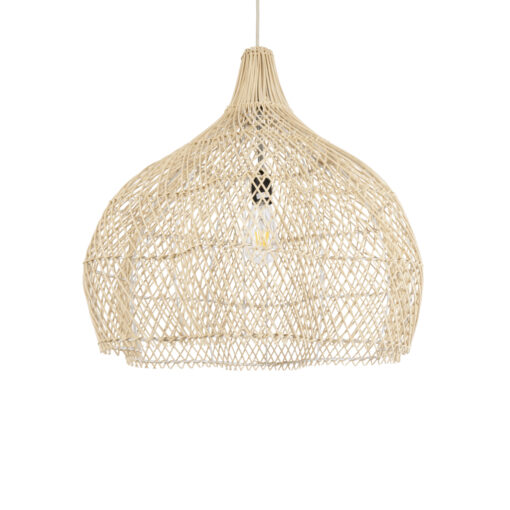 GloboStar® ADEJE 02210 Boho Κρεμαστό Φωτιστικό Οροφής Μονόφωτο 1 x E27 AC220-240V IP20 – Φ60 x Υ60cm – Μπεζ Ξύλινο Μπαμπού Πλέγμα Καμπάνα – 5 Χρόνια Εγγύηση