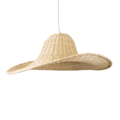 GloboStar® ESPARGOS 02214 Boho Κρεμαστό Φωτιστικό Οροφής Μονόφωτο 1 x E27 AC220-240V IP20 – Φ70 x Υ35cm – Μπεζ Ξύλινο Μπαμπού Πλέγμα – 5 Χρόνια Εγγύηση