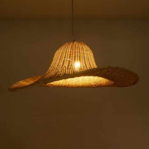 GloboStar® ESPARGOS 02214 Boho Κρεμαστό Φωτιστικό Οροφής Μονόφωτο 1 x E27 AC220-240V IP20 – Φ70 x Υ35cm – Μπεζ Ξύλινο Μπαμπού Πλέγμα – 5 Χρόνια Εγγύηση