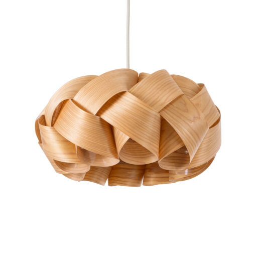 GloboStar® SARDIGNA 02217 Boho Κρεμαστό Φωτιστικό Οροφής Μονόφωτο 1 x E27 AC220-240V IP20 – Φ40 x Υ20cm – Καφέ Λεπτό Φύλλο Ξύλου Πλέγμα – 5 Χρόνια Εγγύηση