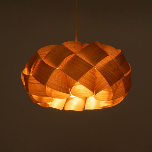 GloboStar® SARDIGNA 02217 Boho Κρεμαστό Φωτιστικό Οροφής Μονόφωτο 1 x E27 AC220-240V IP20 – Φ40 x Υ20cm – Καφέ Λεπτό Φύλλο Ξύλου Πλέγμα – 5 Χρόνια Εγγύηση