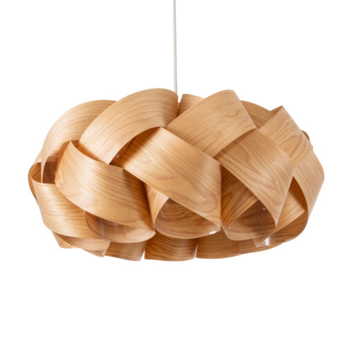 GloboStar® SARDIGNA 02218 Boho Κρεμαστό Φωτιστικό Οροφής Μονόφωτο 1 x E27 AC220-240V IP20 – Φ60 x Υ30cm – Καφέ Λεπτό Φύλλο Ξύλου Πλέγμα – 5 Χρόνια Εγγύηση