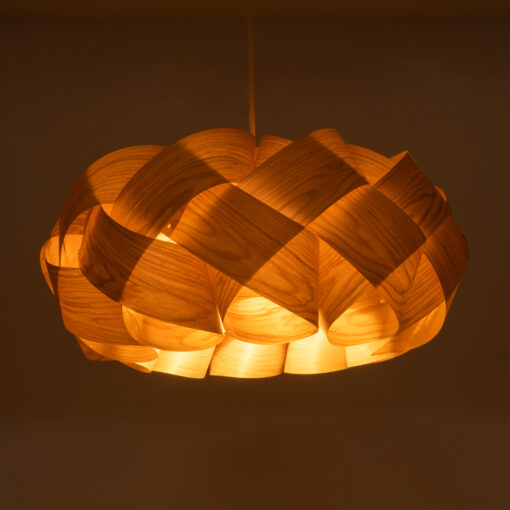 GloboStar® SARDIGNA 02218 Boho Κρεμαστό Φωτιστικό Οροφής Μονόφωτο 1 x E27 AC220-240V IP20 – Φ60 x Υ30cm – Καφέ Λεπτό Φύλλο Ξύλου Πλέγμα – 5 Χρόνια Εγγύηση