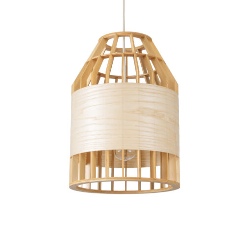 GloboStar® GALIA 02219 Boho Κρεμαστό Φωτιστικό Οροφής Μονόφωτο 1 x E27 AC220-240V IP20 – Φ30 x Υ40cm – Μπεζ Ξύλινο Μπαμπού Πλέγμα Καμπάνα – 5 Χρόνια Εγγύηση