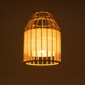 GloboStar® GALIA 02219 Boho Κρεμαστό Φωτιστικό Οροφής Μονόφωτο 1 x E27 AC220-240V IP20 – Φ30 x Υ40cm – Μπεζ Ξύλινο Μπαμπού Πλέγμα Καμπάνα – 5 Χρόνια Εγγύηση