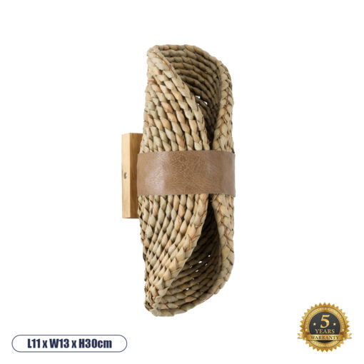 GloboStar® GUAVA 02222 Boho Φωτιστικό Τοίχου – Απλίκα Δίφωτο 2 x G9 AC220-240V IP20 – Μ11 x Π13 x Υ30cm – Μπεζ Ξύλινο Μπαμπού Πλέγμα – 5 Χρόνια Εγγύηση