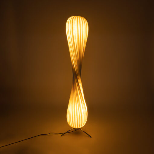 GloboStar® PRAIA 02225 Μοντέρνο Επιδαπέδιο Φωτιστικό Δίφωτο 2 x E27 AC220-240V IP20 – Φ25 x Υ145cm – Μπεζ Λευκό Λεπτό Φύλλο Ξύλου Πλέγμα – 5 Χρόνια Εγγύηση