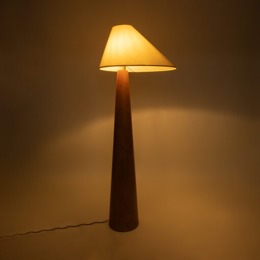 GloboStar® KAUAI 02230 Μοντέρνο Επιδαπέδιο Φωτιστικό Μονόφωτο 1 x E27 AC220-240V IP20 – Μ55 x Π42 x Υ145cm – Μπεζ Ξύλινο Καμπάνα – 5 Χρόνια Εγγύηση