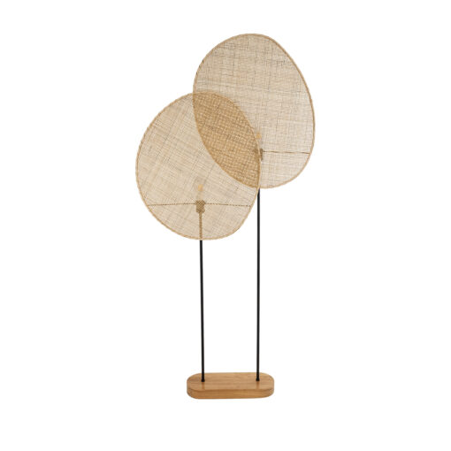 GloboStar® AZUL 02232 Boho Επιδαπέδιο Φωτιστικό Διφωτο 2 x E27 AC220-240V IP20 – Μ90 x Π17 x Υ170cm – Μπεζ Ξύλινο με Μαύρο Μεταλλικό και Μπεζ Ξύλινο Πλέγμα – 5 Χρόνια Εγγύηση