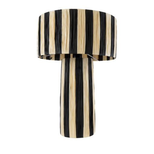 GloboStar® NASSAU 02234 Boho Επιτραπέζιο Φωτιστικό Μονόφωτο 1 x E27 AC220-240V IP20 – Φ37 x Υ55cm – Μπεζ με Μαύρο Φυσική Ράφια Νήμα Πλέγμα Καμπάνα – 5 Χρόνια Εγγύηση