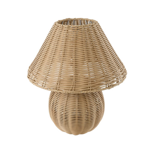 GloboStar® PERU 02239 Boho Επιτραπέζιο Φωτιστικό Μονόφωτο 1 x E27 AC220-240V IP20 – Φ40 x Υ45cm – Μπεζ Ξύλινο Καμπάνα – 5 Χρόνια Εγγύηση