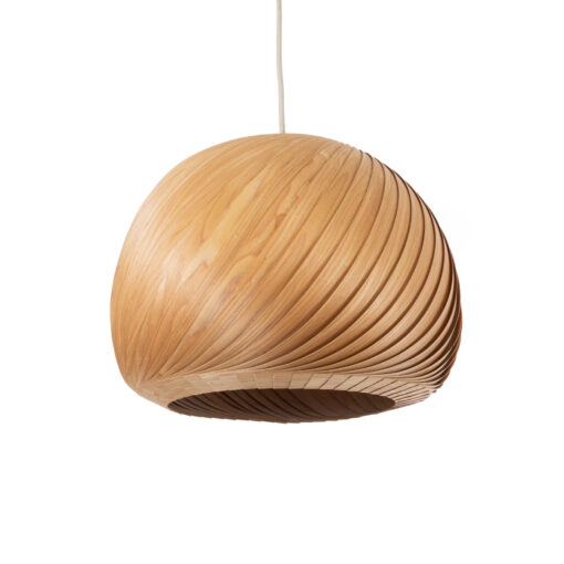 GloboStar® KAILANI 02243 Boho Κρεμαστό Φωτιστικό Οροφής Μονόφωτο 1 x E27 AC220-240V IP20 – Φ40 x Υ30cm – Καφέ Λεπτό Φύλλο Ξύλου Καμπάνα – 5 Χρόνια Εγγύηση