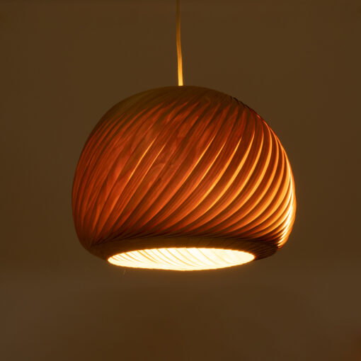 GloboStar® KAILANI 02243 Boho Κρεμαστό Φωτιστικό Οροφής Μονόφωτο 1 x E27 AC220-240V IP20 – Φ40 x Υ30cm – Καφέ Λεπτό Φύλλο Ξύλου Καμπάνα – 5 Χρόνια Εγγύηση