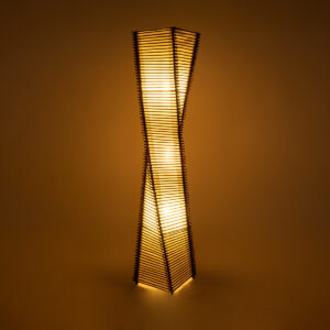 GloboStar® PALMA 02273 Boho Επιδαπέδιο Φωτιστικό Δίφωτο 2 x E27 AC220-240V IP20 – Μ34 x Π34 x Υ130cm – Καφέ Ξύλινο Μπαμπού Πλέγμα με Μπεζ Ύφασμα – 5 Χρόνια Εγγύηση