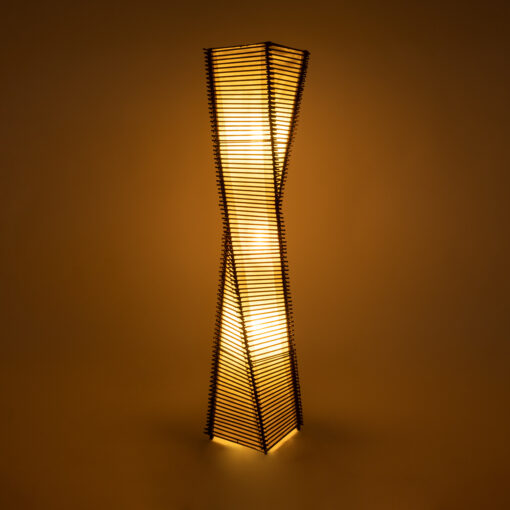 GloboStar® PALMA 02273 Boho Επιδαπέδιο Φωτιστικό Δίφωτο 2 x E27 AC220-240V IP20 – Μ34 x Π34 x Υ130cm – Καφέ Ξύλινο Μπαμπού Πλέγμα με Μπεζ Ύφασμα – 5 Χρόνια Εγγύηση