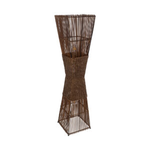 GloboStar® PALMA 02275 Boho Επιδαπέδιο Φωτιστικό Δίφωτο 2 x E27 AC220-240V IP20 – Μ30 x Π30 x Υ130cm – Καφέ Ξύλινο Μπαμπού Πλέγμα – 5 Χρόνια Εγγύηση