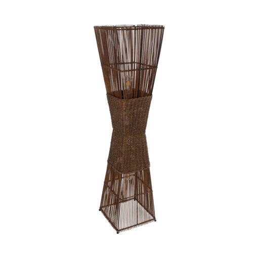 GloboStar® PALMA 02275 Boho Επιδαπέδιο Φωτιστικό Δίφωτο 2 x E27 AC220-240V IP20 – Μ30 x Π30 x Υ130cm – Καφέ Ξύλινο Μπαμπού Πλέγμα – 5 Χρόνια Εγγύηση
