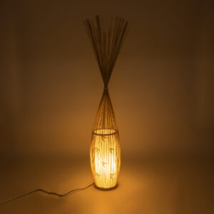 GloboStar® PORTONOVO S-02276 Boho Επιδαπέδιο Φωτιστικό Μονόφωτο 1 x E27 AC220-240V IP20 – Φ35 x Υ165cm – Μπεζ Ξύλινο Πλέγμα – 5 Χρόνια Εγγύηση