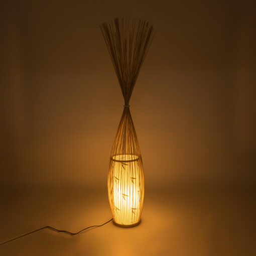 GloboStar® PORTONOVO S-02276 Boho Επιδαπέδιο Φωτιστικό Μονόφωτο 1 x E27 AC220-240V IP20 – Φ35 x Υ165cm – Μπεζ Ξύλινο Πλέγμα – 5 Χρόνια Εγγύηση