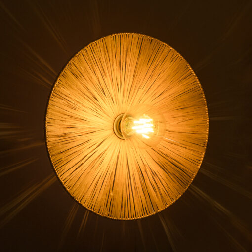 GloboStar® COLOMBO 02277 Boho Φωτιστικό Τοίχου – Απλίκα Μονόφωτο 1 x E27 AC 220-240V IP20 – Φ40 x Υ4.5cm – Μπεζ Καφέ Φυσική Ράφια Άχυρο Πλέγμα – 5 Χρόνια Εγγύηση