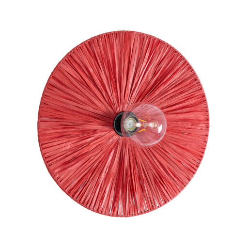 GloboStar® COLOMBO 02281 Boho Φωτιστικό Τοίχου – Απλίκα Μονόφωτο 1 x E27 AC 220-240V IP20 – Φ40 x Υ9cm – Κόκκινη Φυσική Ράφια Άχυρο Πλέγμα