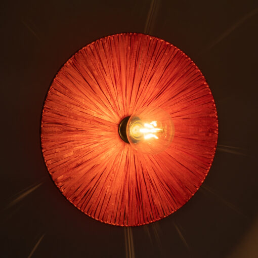GloboStar® COLOMBO 02281 Boho Φωτιστικό Τοίχου – Απλίκα Μονόφωτο 1 x E27 AC 220-240V IP20 – Φ40 x Υ9cm – Κόκκινη Φυσική Ράφια Άχυρο Πλέγμα