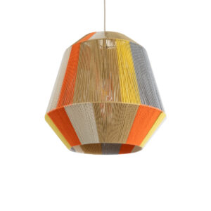 GloboStar® SALERNO 02289 Boho Κρεμαστό Φωτιστικό Οροφής Μονόφωτο 1 x E27 AC220-240V IP20 – Φ50 x Υ50cm – Μπεζ με Λευκό και Γρι με Πορτοκαλί Λεπτό Νήμα Βαμβακερό Πλέγμα Καμπάνα – 5 Χρόνια Εγγύηση
