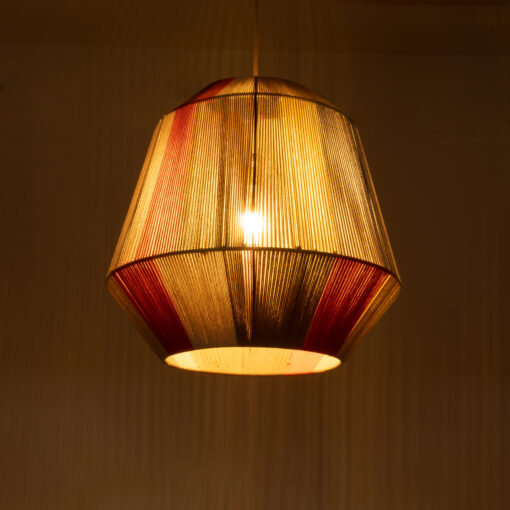 GloboStar® SALERNO 02289 Boho Κρεμαστό Φωτιστικό Οροφής Μονόφωτο 1 x E27 AC220-240V IP20 – Φ50 x Υ50cm – Μπεζ με Λευκό και Γρι με Πορτοκαλί Λεπτό Νήμα Βαμβακερό Πλέγμα Καμπάνα – 5 Χρόνια Εγγύηση