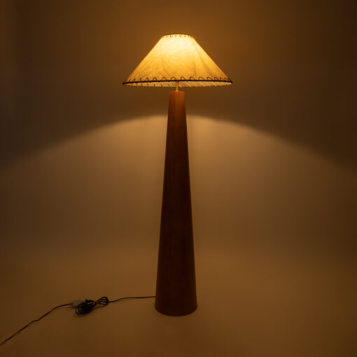 GloboStar® MASPALOMAS 02292 Boho Επιδαπέδιο Φωτιστικό Μονόφωτο 1 x E27 AC220-240V IP20 – Φ55 x Υ145cm – Μπεζ Ξύλινο Καμπάνα – 5 Χρόνια Εγγύηση