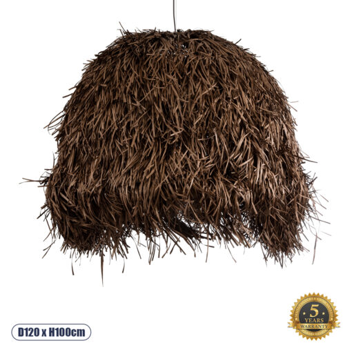GloboStar® GUADELOUPE 02295 Boho Κρεμαστό Φωτιστικό Οροφής Μονόφωτο 1 x E27 AC220-240V IP20 – Φ120 x Υ100cm – Καφέ Σκούρο Φυσική Ράφια Νήμα Πλέγμα Καμπάνα – 5 Χρόνια Εγγύηση