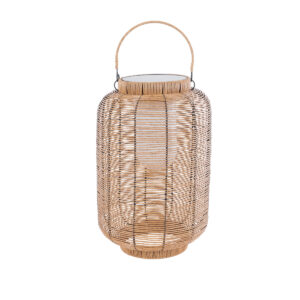 GloboStar® GRAMBIAN 02304 Boho Αυτόνομο Ηλιακό Κρεμαστό/Επιτραπέζιο Φωτιστικό Φαναράκι LED SMD 5W 200lm – Φ30 x Υ48cm – με Ενσωματωμένη Μπαταρία 600mAh – Φωτοβολταϊκό Πάνελ και Αισθητήρα Ημέρας-Νύχτας με Ασύρματο Χειριστήριο IR Μπεζ Μπαμπού Αδιάβροχο IP65 Θερμό Λευκό 3000K