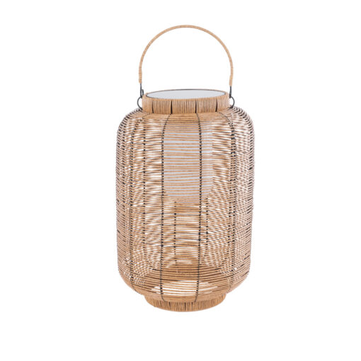 GloboStar® GRAMBIAN 02304 Boho Αυτόνομο Ηλιακό Κρεμαστό/Επιτραπέζιο Φωτιστικό Φαναράκι LED SMD 5W 200lm – Φ30 x Υ48cm – με Ενσωματωμένη Μπαταρία 600mAh – Φωτοβολταϊκό Πάνελ και Αισθητήρα Ημέρας-Νύχτας με Ασύρματο Χειριστήριο IR Μπεζ Μπαμπού Αδιάβροχο IP65 Θερμό Λευκό 3000K