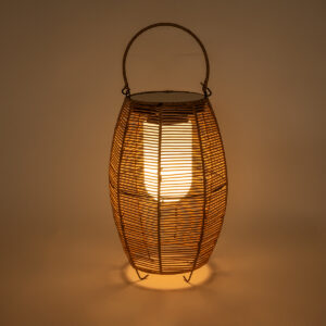 GloboStar® HESPELER 02305 Boho Αυτόνομο Ηλιακό Κρεμαστό/Επιτραπέζιο Φωτιστικό Φαναράκι LED SMD 5W 200lm – Φ25 x Υ45cm – με Ενσωματωμένη Μπαταρία 600mAh – Φωτοβολταϊκό Πάνελ και Αισθητήρα Ημέρας-Νύχτας με Ασύρματο Χειριστήριο IR Μπεζ Μπαμπού Αδιάβροχο IP65 Θερμό Λευκό 3000K