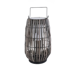 GloboStar® NETLEY 02306 Boho Αυτόνομο Ηλιακό Κρεμαστό/Επιτραπέζιο Φωτιστικό Φαναράκι LED SMD 5W 200lm – Φ30 x Υ50cm – με Ενσωματωμένη Μπαταρία 600mAh – Φωτοβολταϊκό Πάνελ και Αισθητήρα Ημέρας-Νύχτας με Ασύρματο Χειριστήριο IR Γκρι Μπαμπού Αδιάβροχο IP65 Θερμό Λευκό 3000K