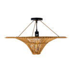 GloboStar® PALERMO 02308 Boho Φωτιστικό Οροφής Μονόφωτο 1 x E27 AC220-240V IP20 – Φ60 x Υ36cm – Μπεζ Καφέ Ξύλινο Μπαμπού Πλέγμα – 5 Χρόνια Εγγύηση