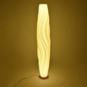 GloboStar® CERULEAN 02312 Μοντέρνο Επιδαπέδιο Φωτιστικό Μονόφωτο 1 x E27 AC220-240V – Φ30 x Υ155cm – Μπεζ Πλαστικό ABS με Μεταλλική Χάλκινη Βάση Πλέγμα – 5 Χρόνια Εγγύηση