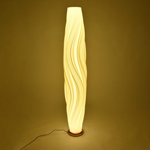 GloboStar® CERULEAN 02312 Μοντέρνο Επιδαπέδιο Φωτιστικό Μονόφωτο 1 x E27 AC220-240V – Φ30 x Υ155cm – Μπεζ Πλαστικό ABS με Μεταλλική Χάλκινη Βάση Πλέγμα – 5 Χρόνια Εγγύηση