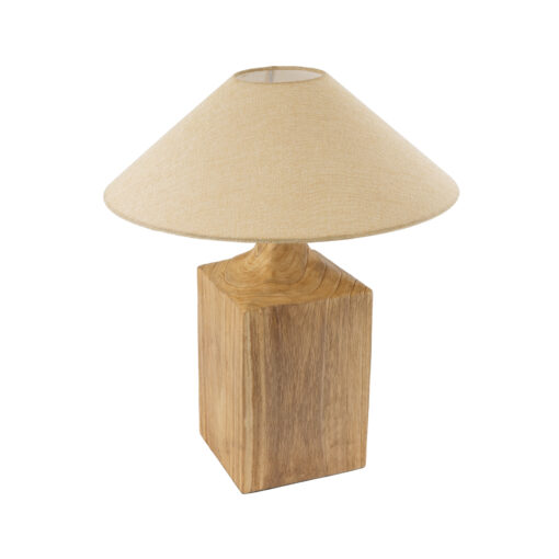 GloboStar® LAFRONTERA 02313 Boho Επιτραπέζιο Φωτιστικό Μονόφωτο 1 x E27 AC220-240V IP20 – Φ50 x Υ60cm – Μπεζ Ξύλινο Καμπάνα – 5 Χρόνια Εγγύηση