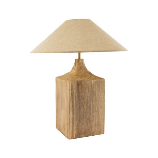 GloboStar® LAFRONTERA 02313 Boho Επιτραπέζιο Φωτιστικό Μονόφωτο 1 x E27 AC220-240V IP20 – Φ50 x Υ60cm – Μπεζ Ξύλινο Καμπάνα – 5 Χρόνια Εγγύηση