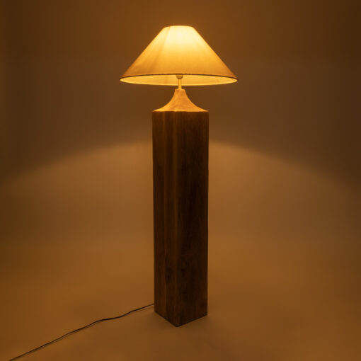 GloboStar® LAFRONTERA 02314 Μοντέρνο Επιδαπέδιο Φωτιστικό Μονόφωτο 1 x E27 AC220-240V IP20 – Φ55 x Υ140cm – Μπεζ Ξύλινο Καμπάνα – 5 Χρόνια Εγγύηση