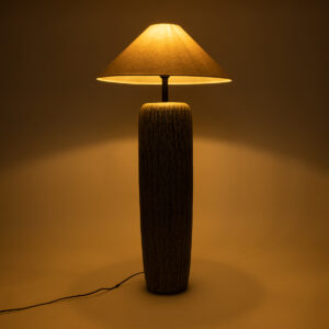 GloboStar® OLIANA 02315 Boho Επιδαπέδιο Φωτιστικό Μονόφωτο 1 x E27 AC220-240V IP20 – Φ55 x Υ110cm – Γκρι Ανθρακί Κεραμικό με Μπεζ Υφασμάτινο Καπέλο – 5 Χρόνια Εγγύηση